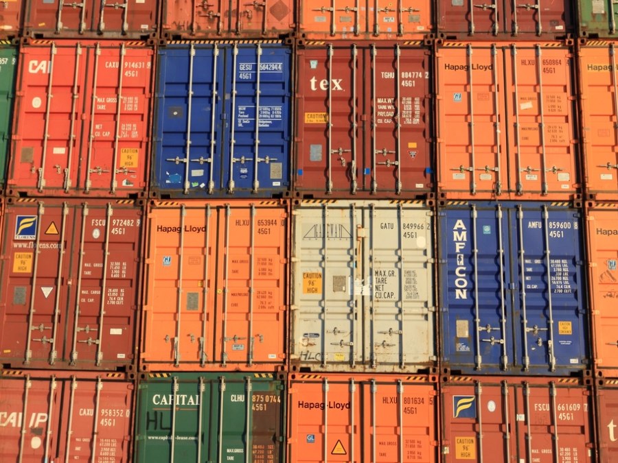 Stacked shipping containers